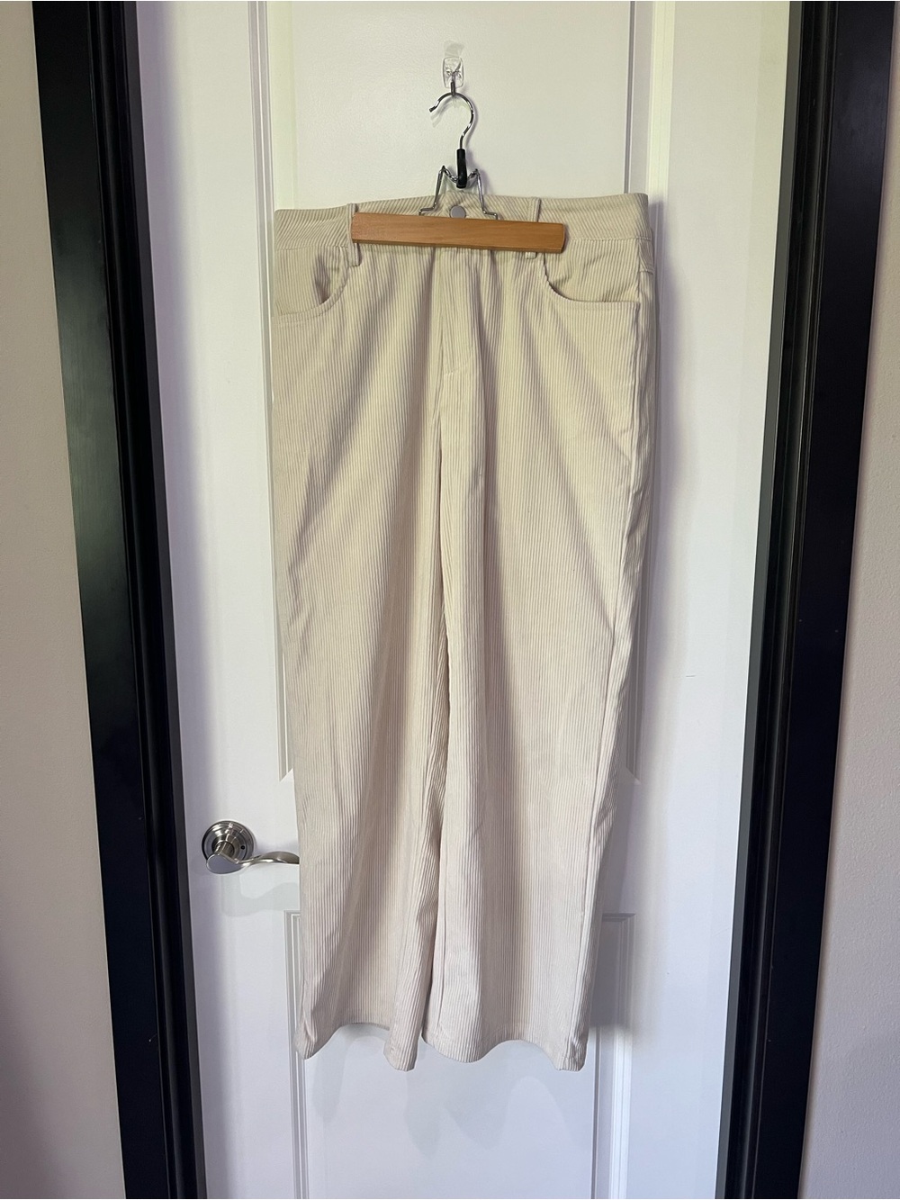 Pink Lily Cream Wide-Leg Corduroy Pants
